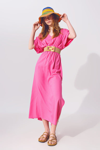 Kimono Sleeve Maxi Dress in Pink - dress