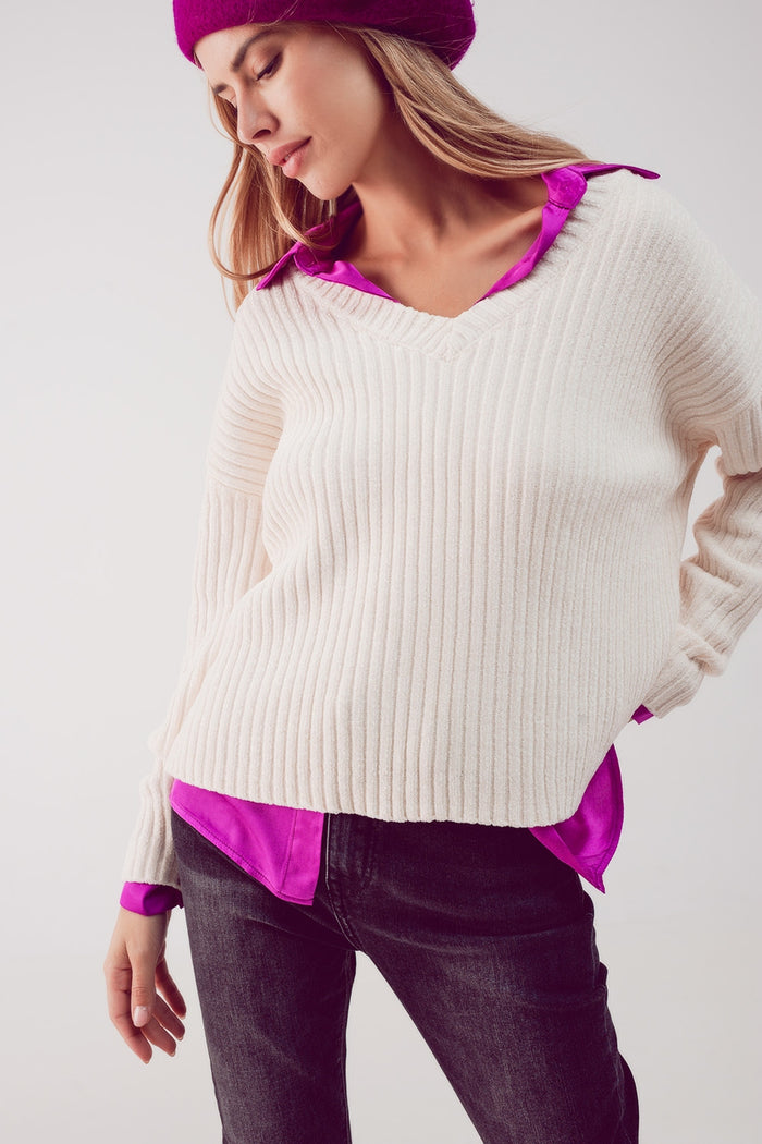 Knitted chenille jumper in cream