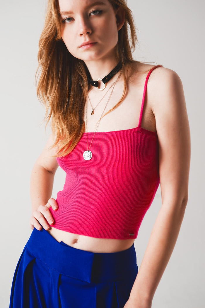 Knitted clean ribbed tank top in fucshia
