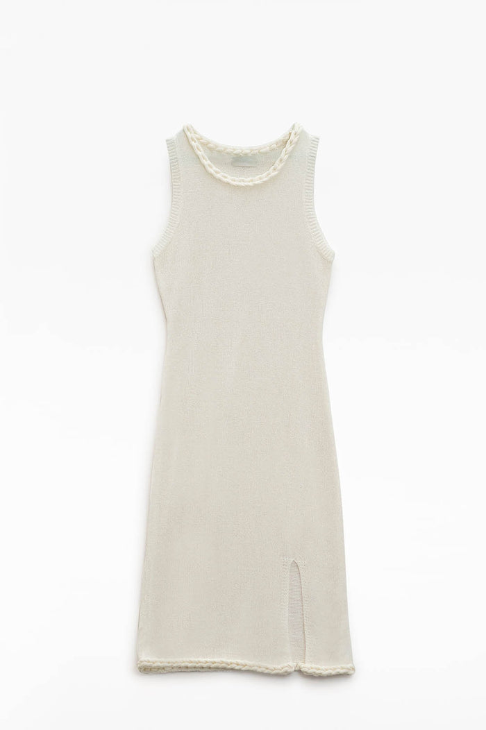 Knitted Midi Dress With Braided Detail in Cream - dress