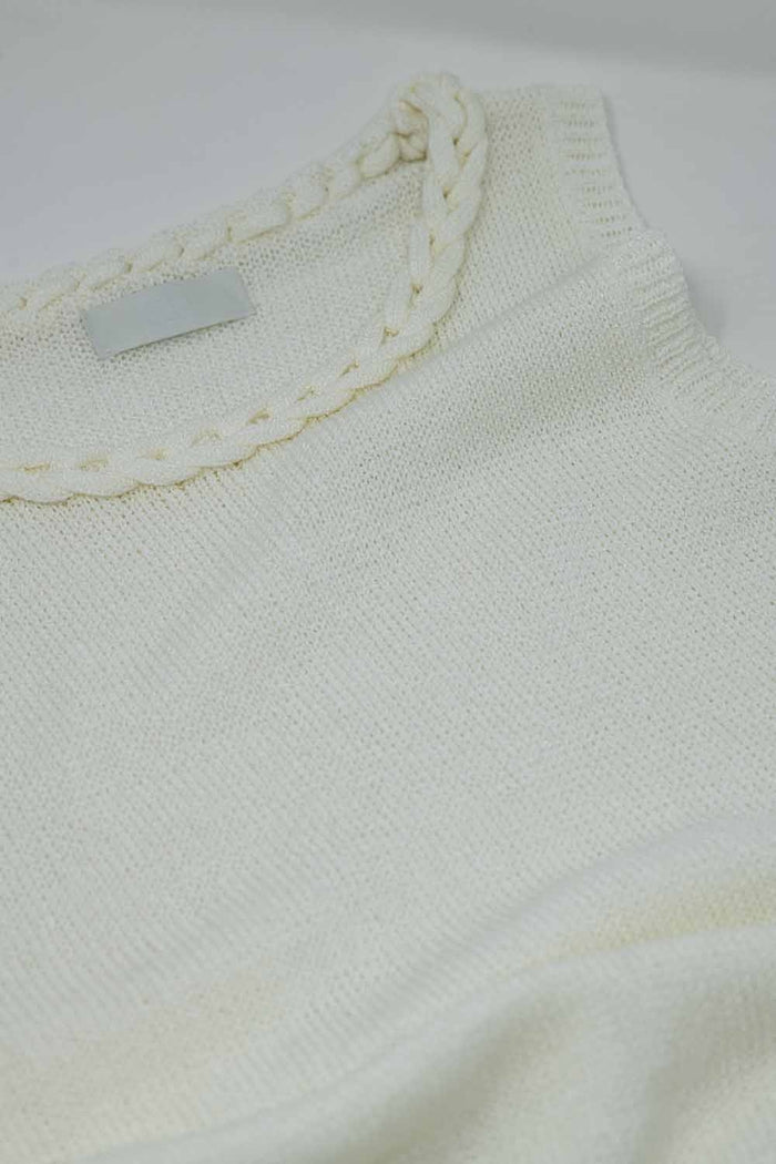 Knitted Midi Dress With Braided Detail in Cream - dress