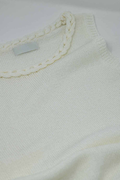 Knitted Midi Dress With Braided Detail in Cream - dress