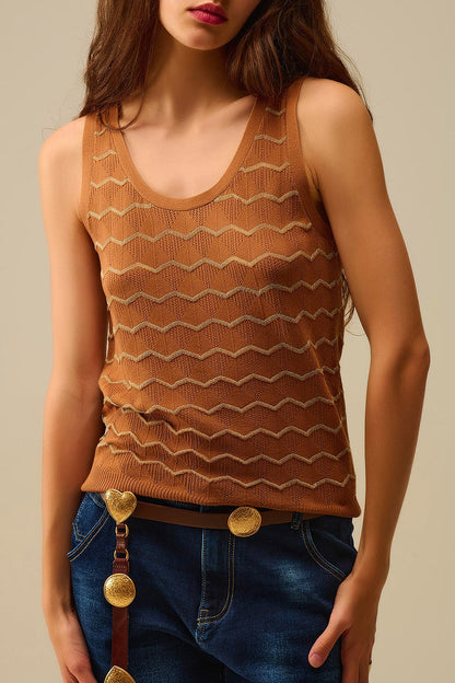 Knitted sweater with Golden Zigzag Pattern
