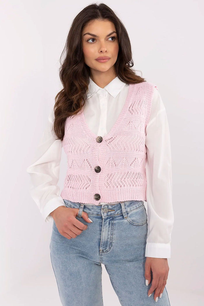 Lace Gilet for Women - Trendy Pink Vest pink - Vests
