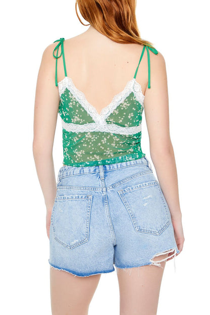 Lace-Trim Floral Tie-Strap Cami