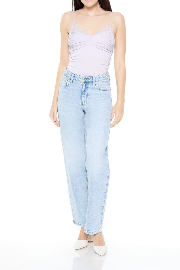 Lace-Trim Ruched Bodysuit