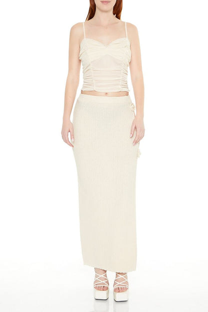 Lace-Trim Ruched Mesh Cami