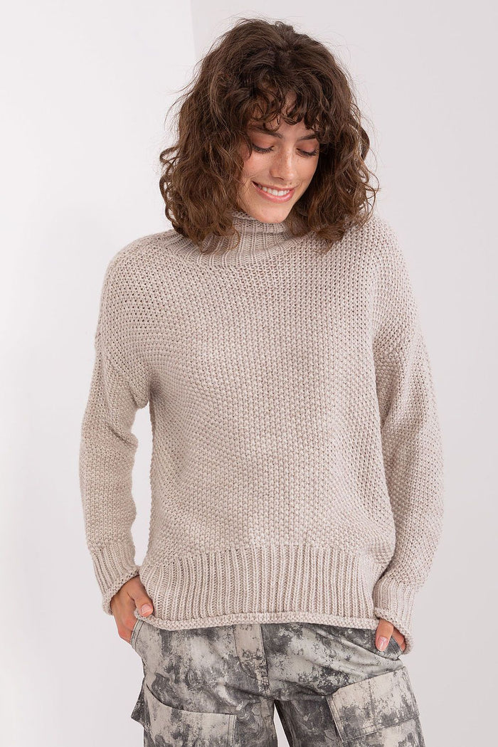 Ladies Casual Turtleneck Pullover Sweater beige one-size-fits-all - Sweaters