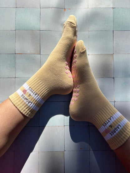 Pink heart grip socks