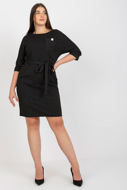 Lakerta Pinstripe Plus Size Dress for Trendy Style black - Dresses