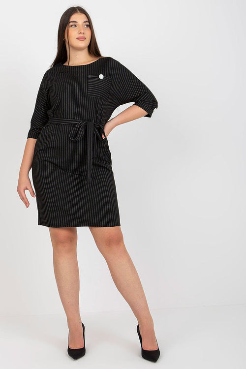 Lakerta Pinstripe Plus Size Dress for Trendy Style black - Dresses