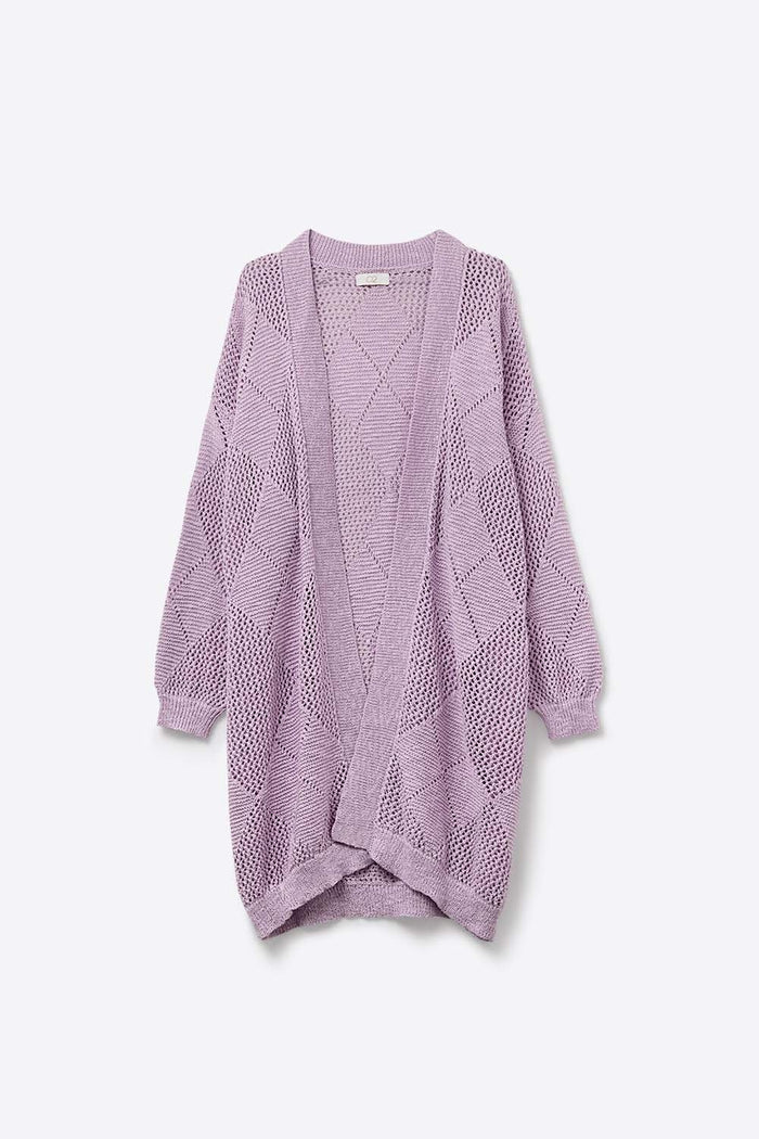 Lavender Draped Cardigan With Crochet Design