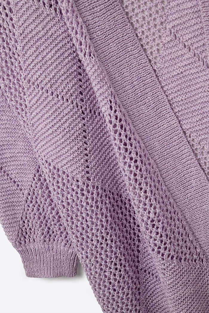 Lavender Draped Cardigan With Crochet Design