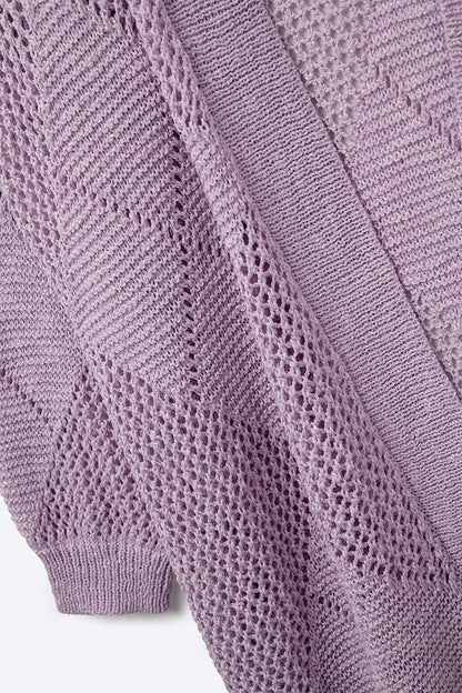 Lavender Draped Cardigan With Crochet Design