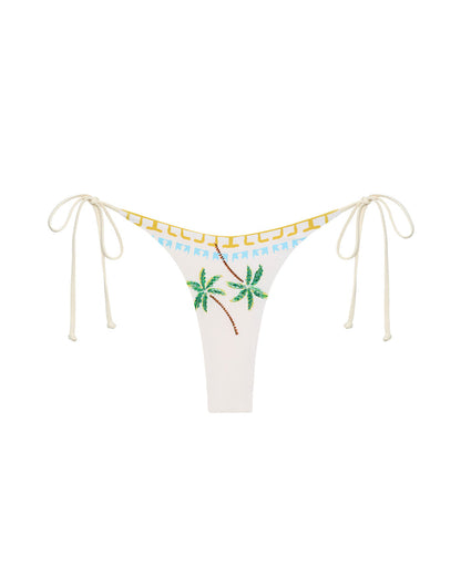 LSPACE Lennox Bikini Bottom in wish you were here print, off-model flat lay on white background.