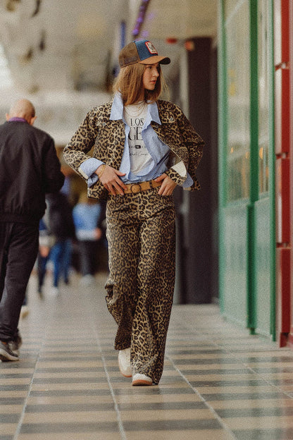 Leopard print pants with front and back gradient - trousers, Coloured Jeans