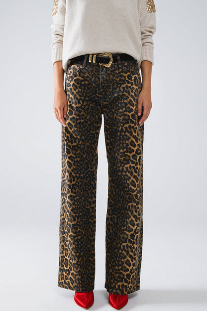 Leopard Print Straight Leg Jeans - trousers