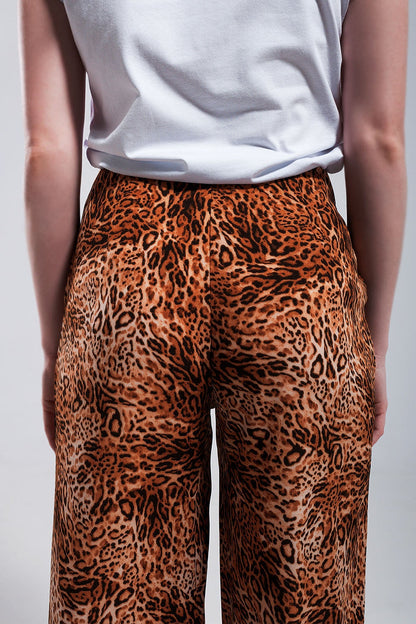 Leopard print wide leg pants in Brown - trousers