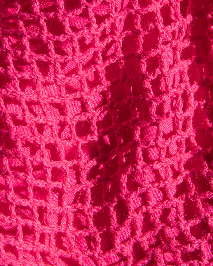 Close-up of bougainvillea pink open-knit crochet fabric used in the LSPACE bougainvillea.