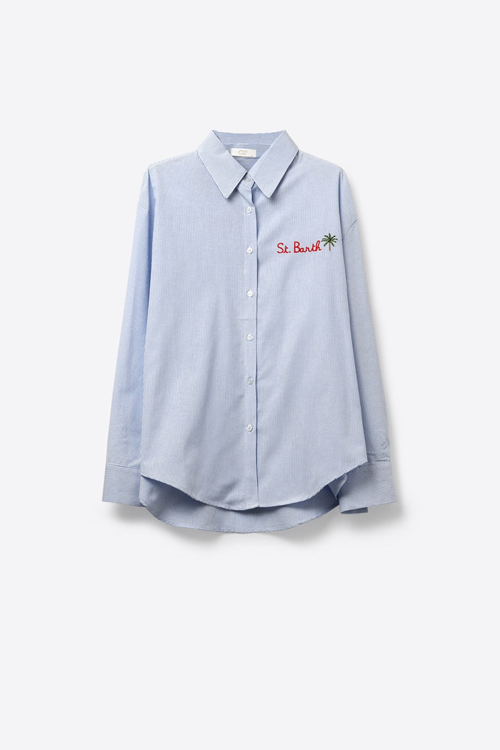 Light Blue Button-Up striped Shirt with Embroidered Detail St Barth - Shirts