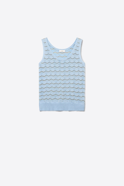 Light Blue Chevron Pointelle Knit Sleeveless Top