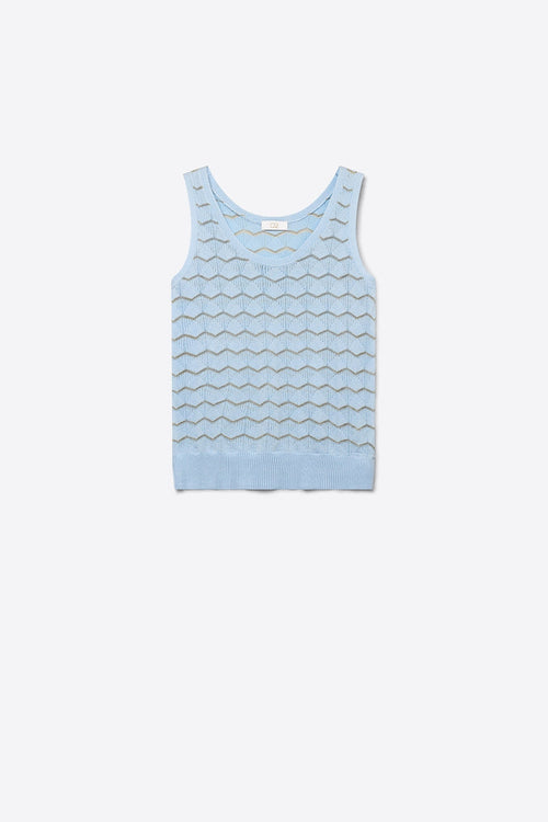 Light Blue Chevron Pointelle Knit Sleeveless Top