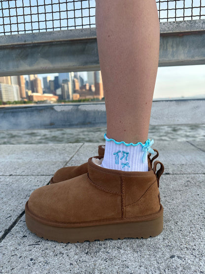 Blue bow grip socks