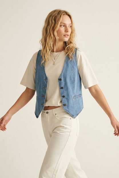 Light Blue Denim Vest with Button Closure