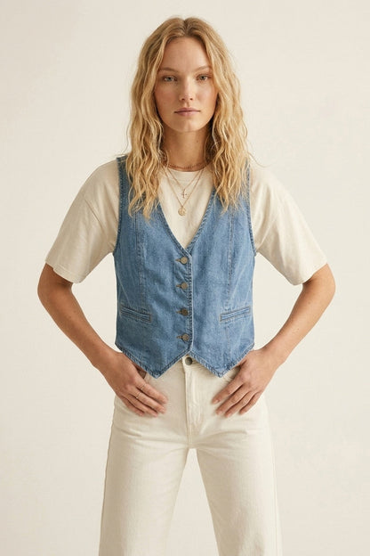 Light Blue Denim Vest with Button Closure