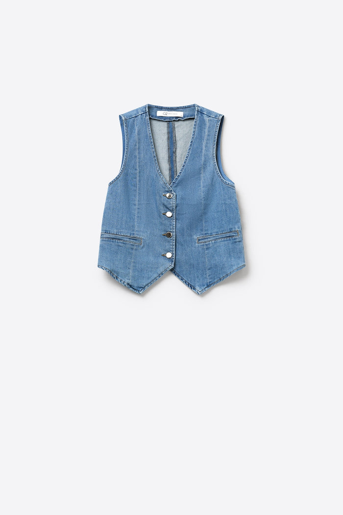 Light Blue Denim Vest with Button Closure