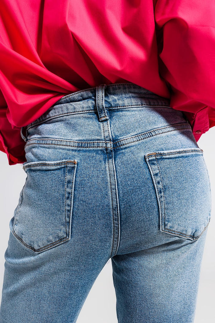 Light blue double rip jeans - Denim