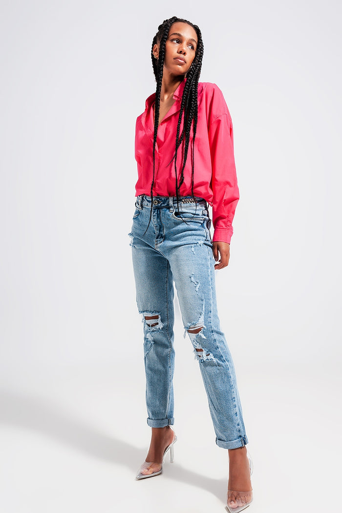 Light blue double rip jeans - Denim