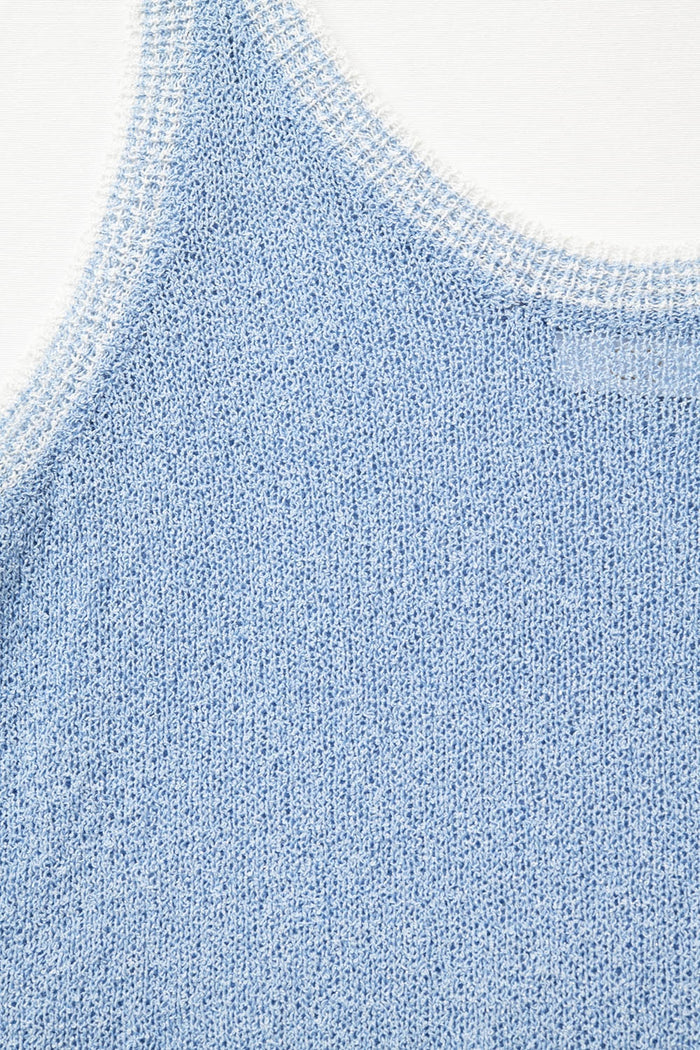 Light Blue Knit Tank Top with White Trim