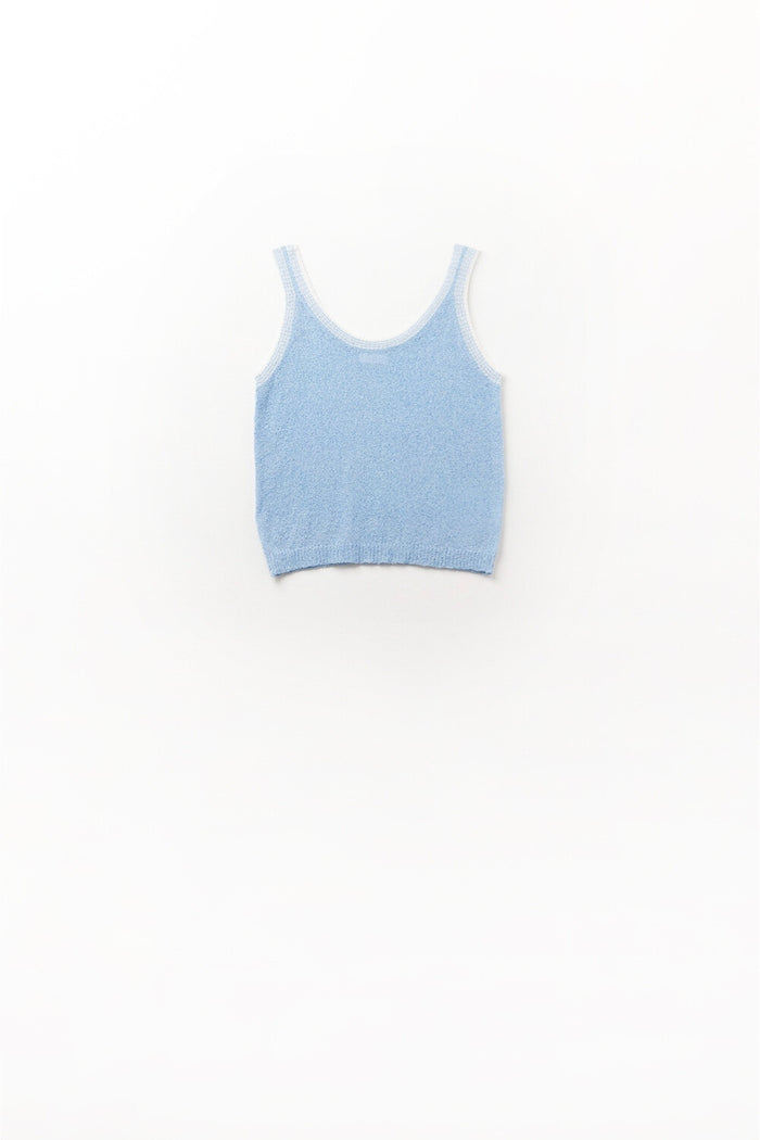Light Blue Knit Tank Top with White Trim