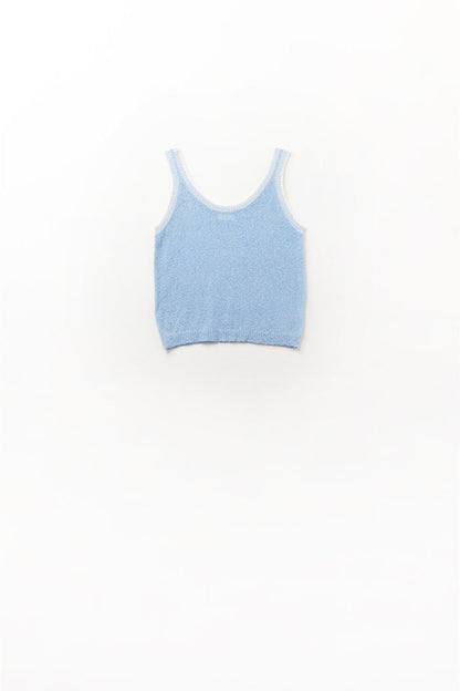Light Blue Knit Tank Top with White Trim