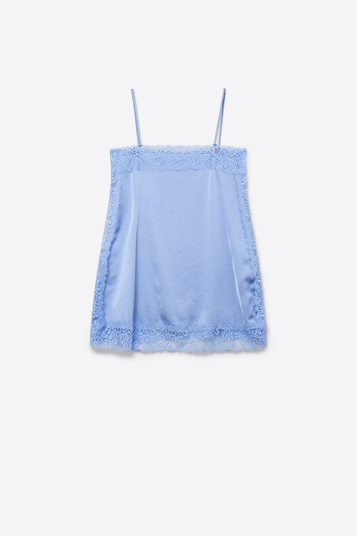 Light Blue Lace Trim Satin Slip top