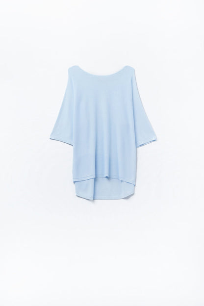Light Blue Oversized sweater with Elbow-Length Sleeves