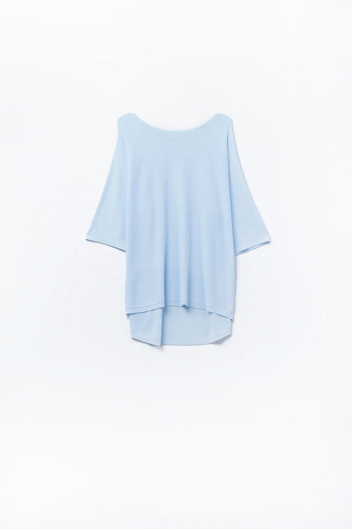 Light Blue Oversized sweater with Elbow-Length Sleeves
