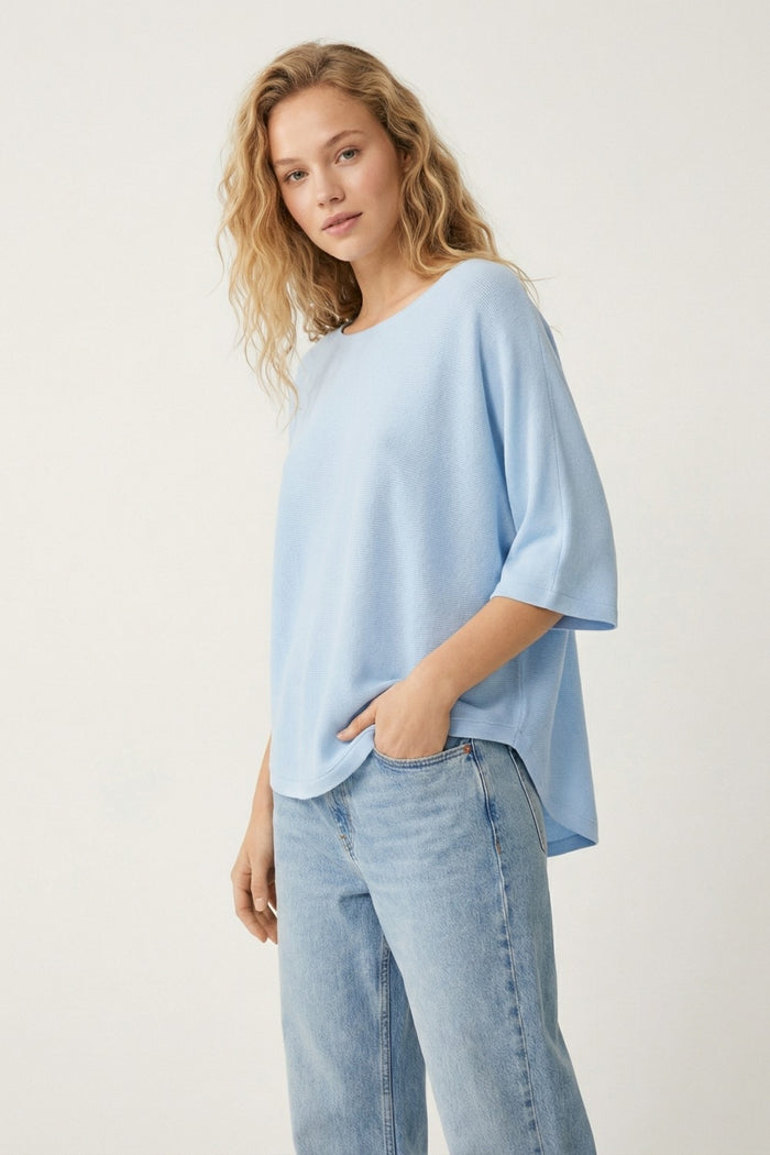Light Blue Oversized sweater with Elbow-Length Sleeves