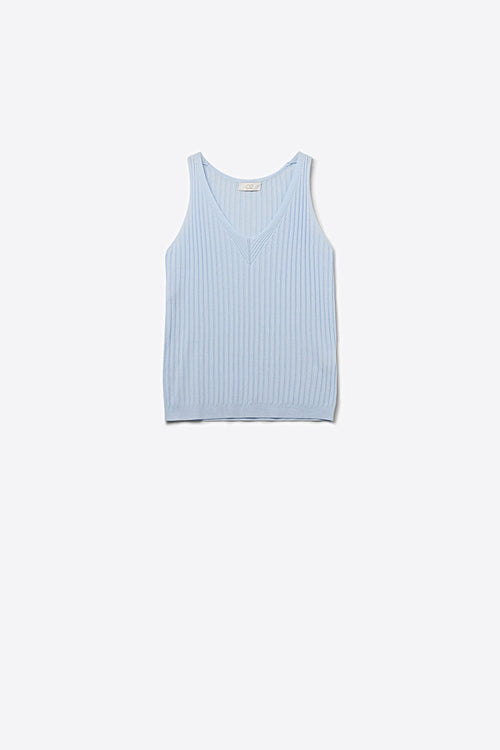 Light Blue Ribbed Knit V-Neck Tank Top