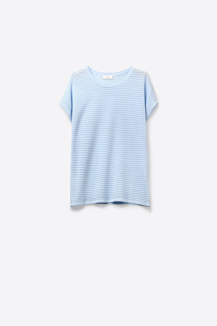 Light Blue Striped open Knit Relaxed Fit sweater