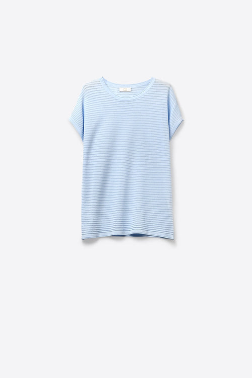 Light Blue Striped open Knit Relaxed Fit sweater