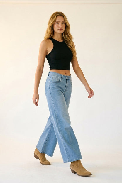 Light Blue Wide-Leg Denim Jeans in ankle lengh - Denim