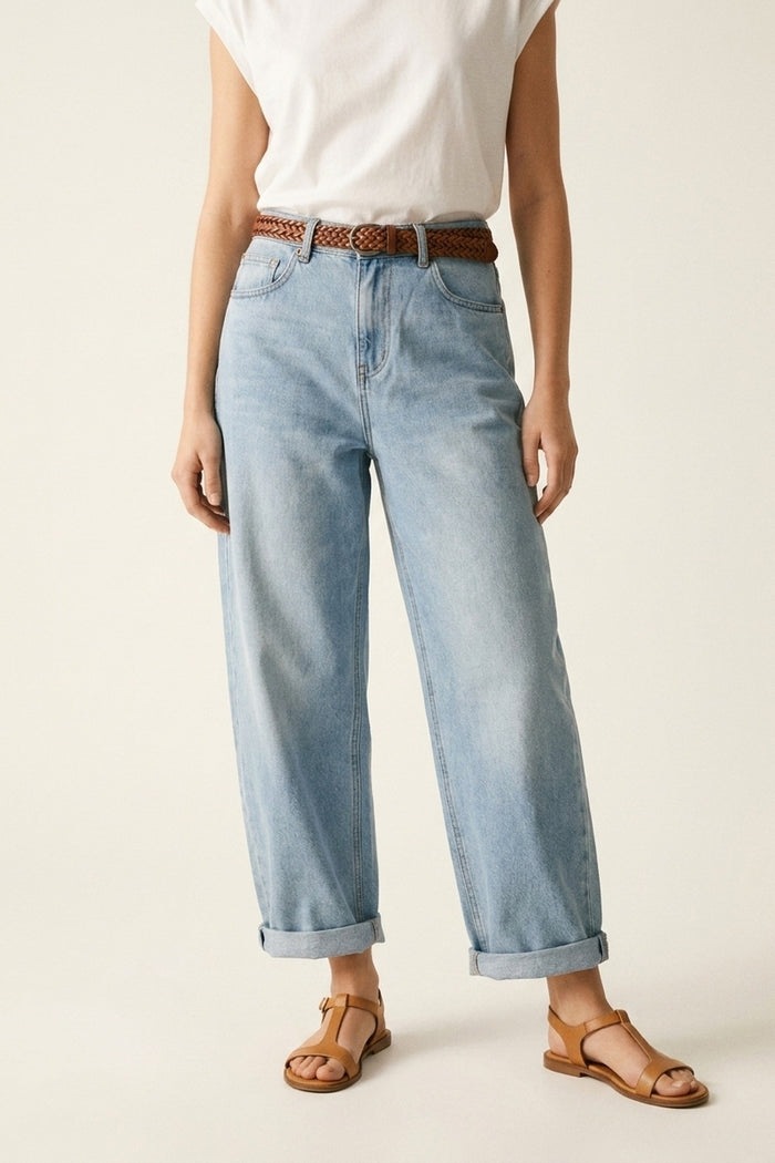 Light Blue Wide-Leg Denim Jeans with lightweight fabric - trousers