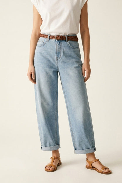 Light Blue Wide-Leg Denim Jeans with lightweight fabric - trousers