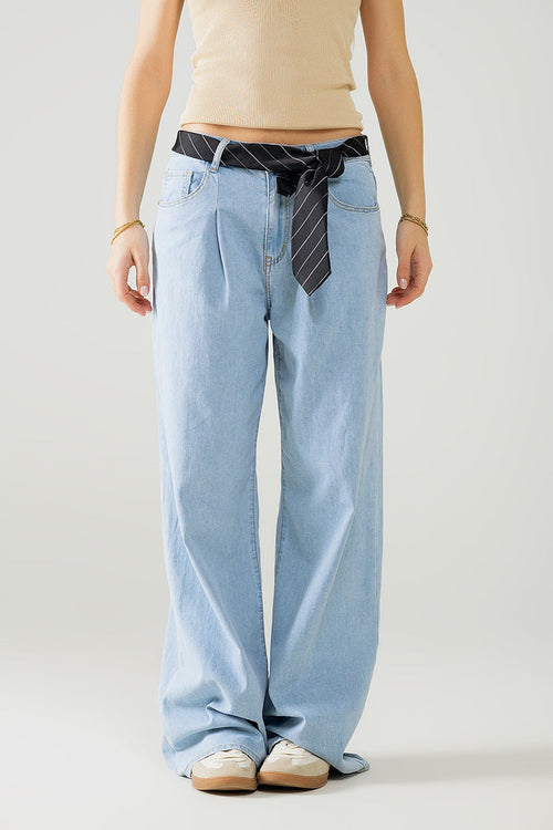 Light Blue Wide-Leg jeans with pleats - Denim
