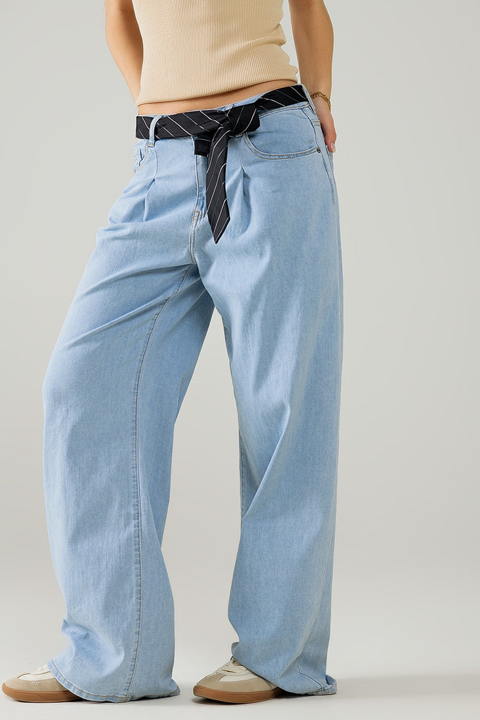 Light Blue Wide-Leg jeans with pleats - Denim