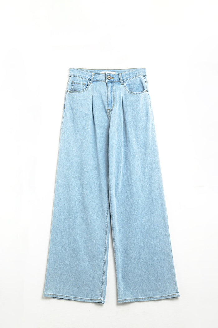Light Blue Wide-Leg jeans with pleats - Denim