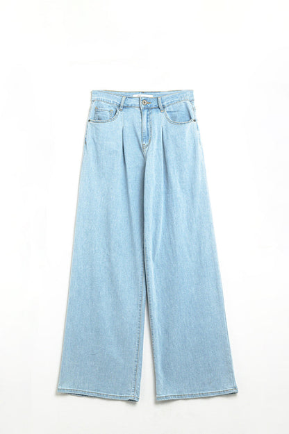 Light Blue Wide-Leg jeans with pleats - Denim