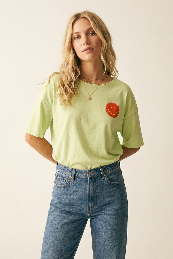 Light Green Relaxed Fit Smile Graphic sweatshirt - top